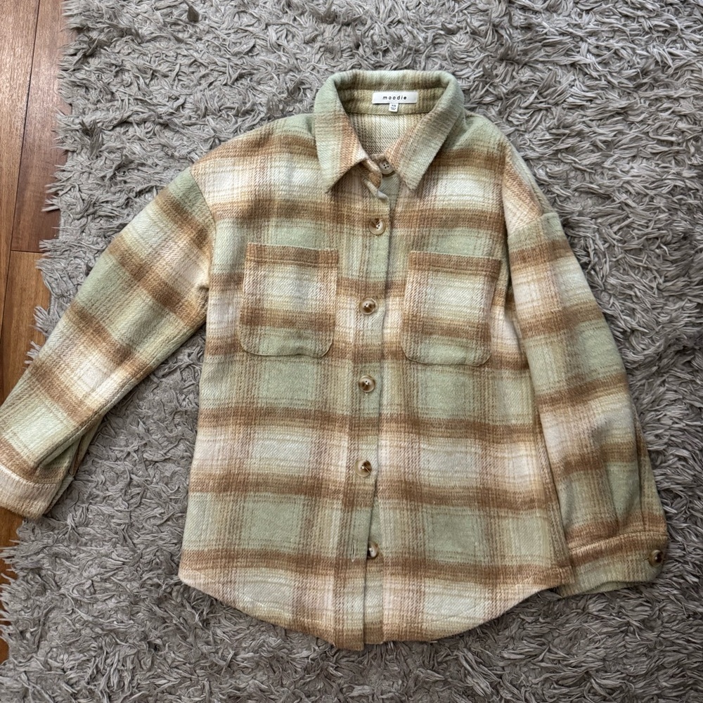 Plaid Button-Up Shirt in Green and Brown